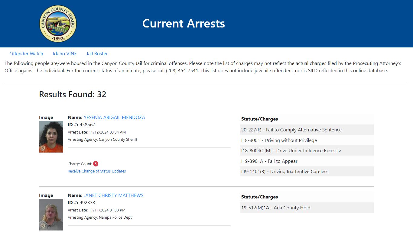 Current Arrests